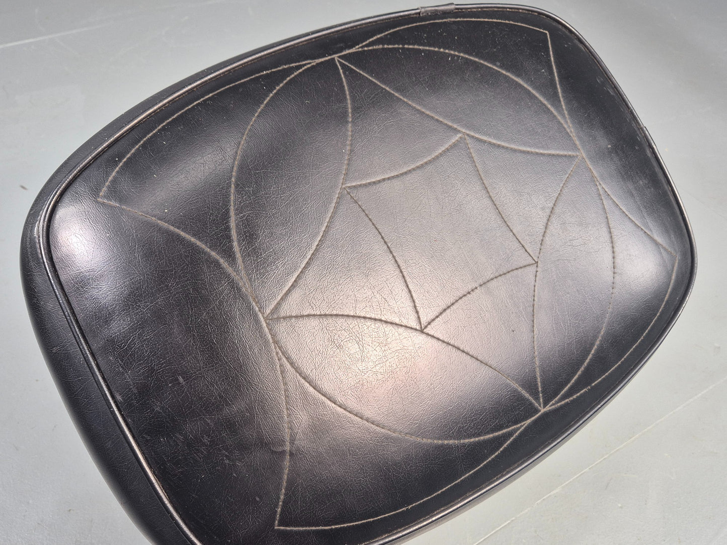 Vintage Danish Mid Century Footstool Black Vinyl Teak Legs 1960s Retro EB12048