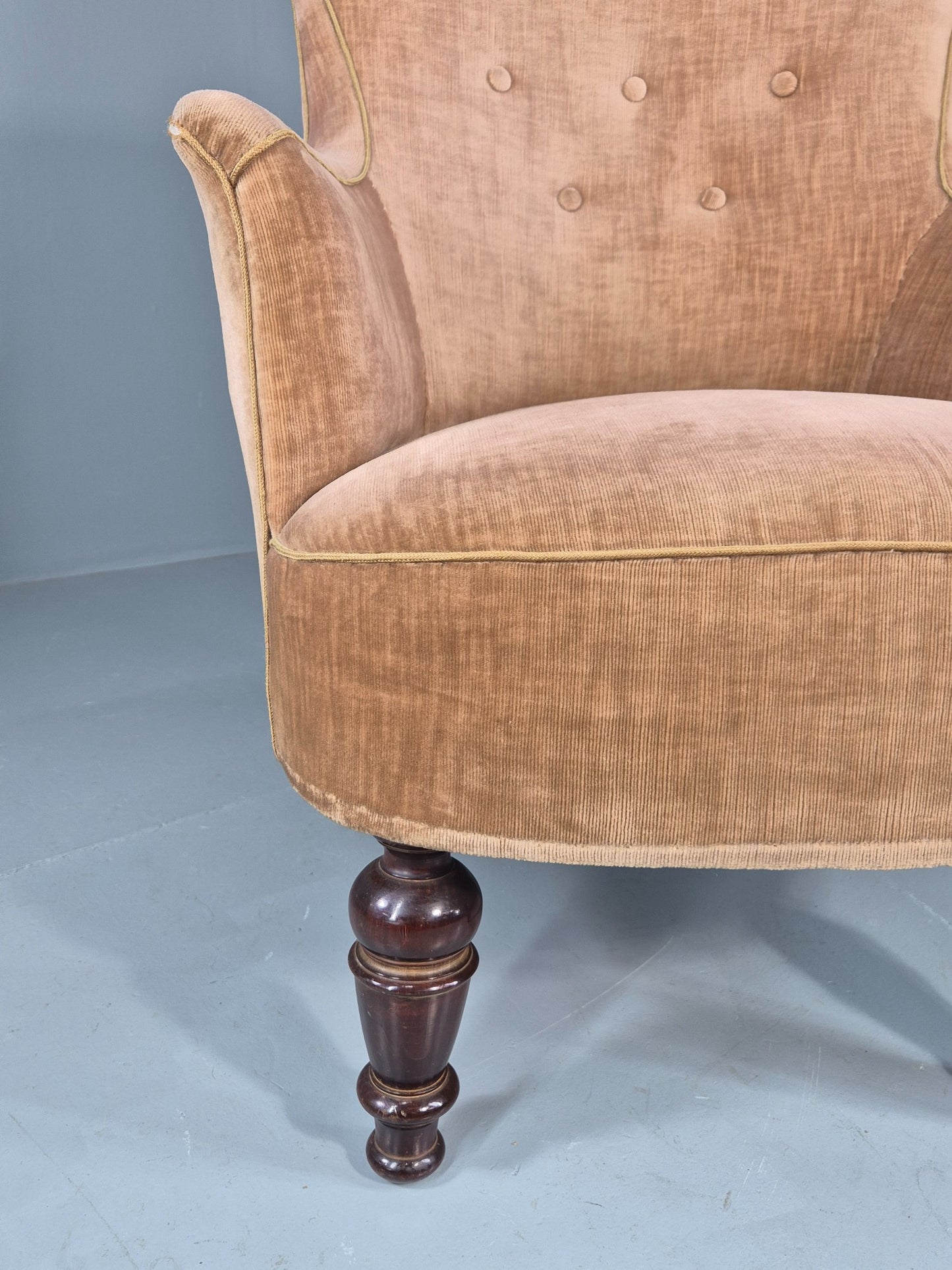 Antique Tub Chair Danish Peach Velour Upholstery 1900s  EB11934