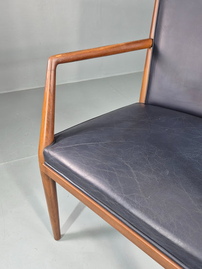 Vintage Mid Century Teak Armchair Blue Leather 1960s Retro EB11905