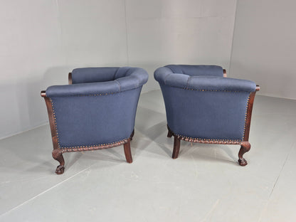 2 Vintage Danish Antique Tub Chairs Rope Twist Oak Ball Claw 1900s EB12684