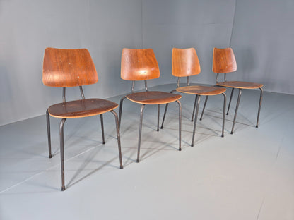 4 Vintage Danish Industrial Steel and Ply Stacking Chair 1960s Retro EB12655