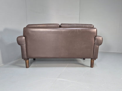 Vintage Danish 2 Seater Brown Leather 1970s Retro Danish MCM Buttoned EB09944