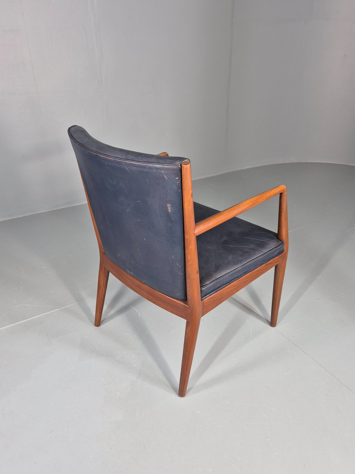 Vintage Mid Century Teak Armchair Blue Leather 1960s Retro EB11903