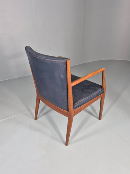Vintage Mid Century Teak Armchair Blue Leather 1960s Retro EB11903