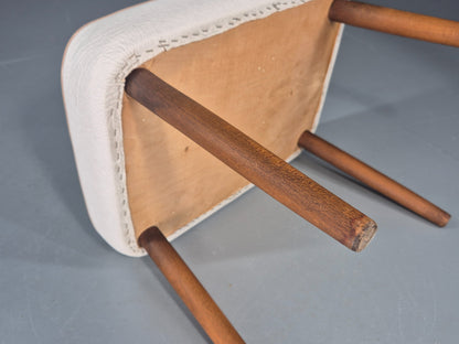 Vintage Mid Century Footstool Danish Cream Vinyl Retro 1960s EB12054