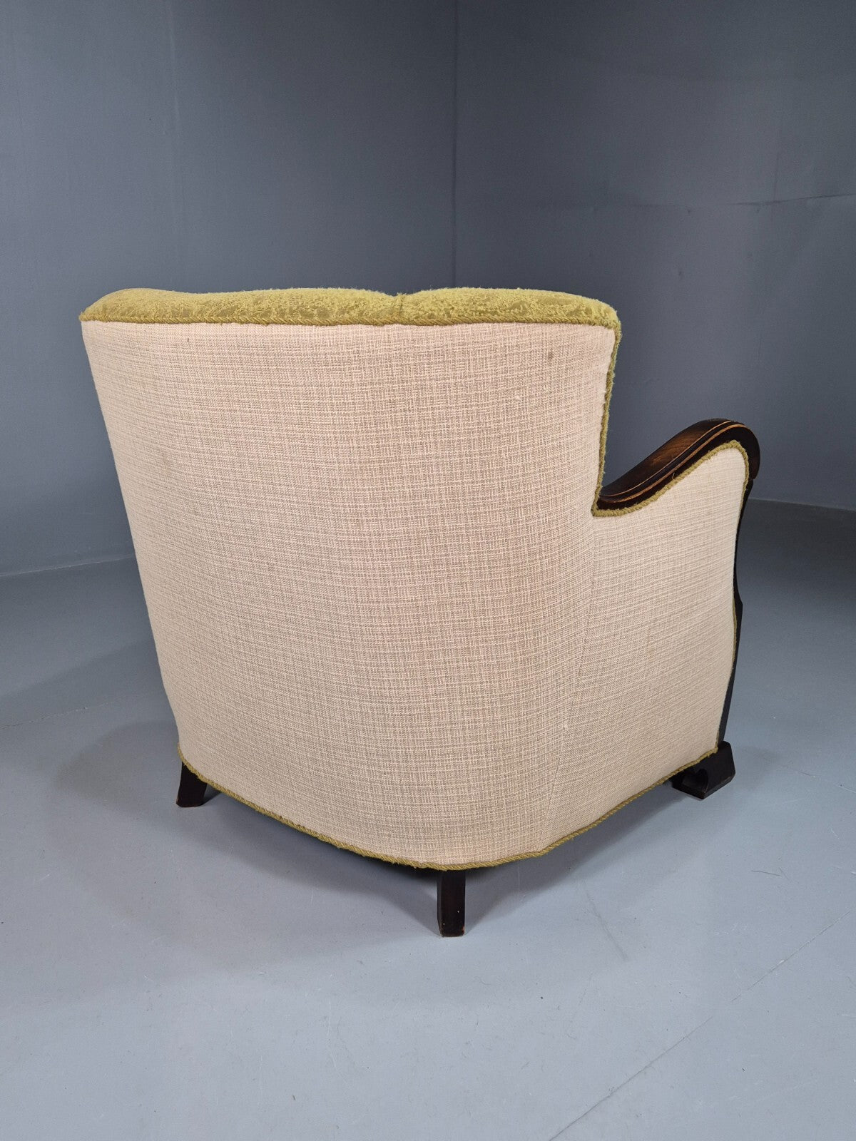 Vintage Danish Lounge Chair Green and Cream Art Deco Antique 1930s EB7575 VCLO