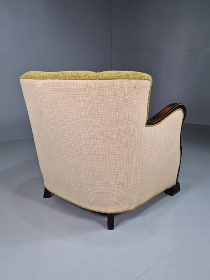 Vintage Danish Lounge Chair Green and Cream Art Deco Antique 1930s EB7575 VCLO