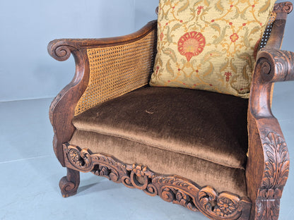 Vintage Danish Oak Lounge Chair Antique Bergere Carving Baroque 1920s EB12677