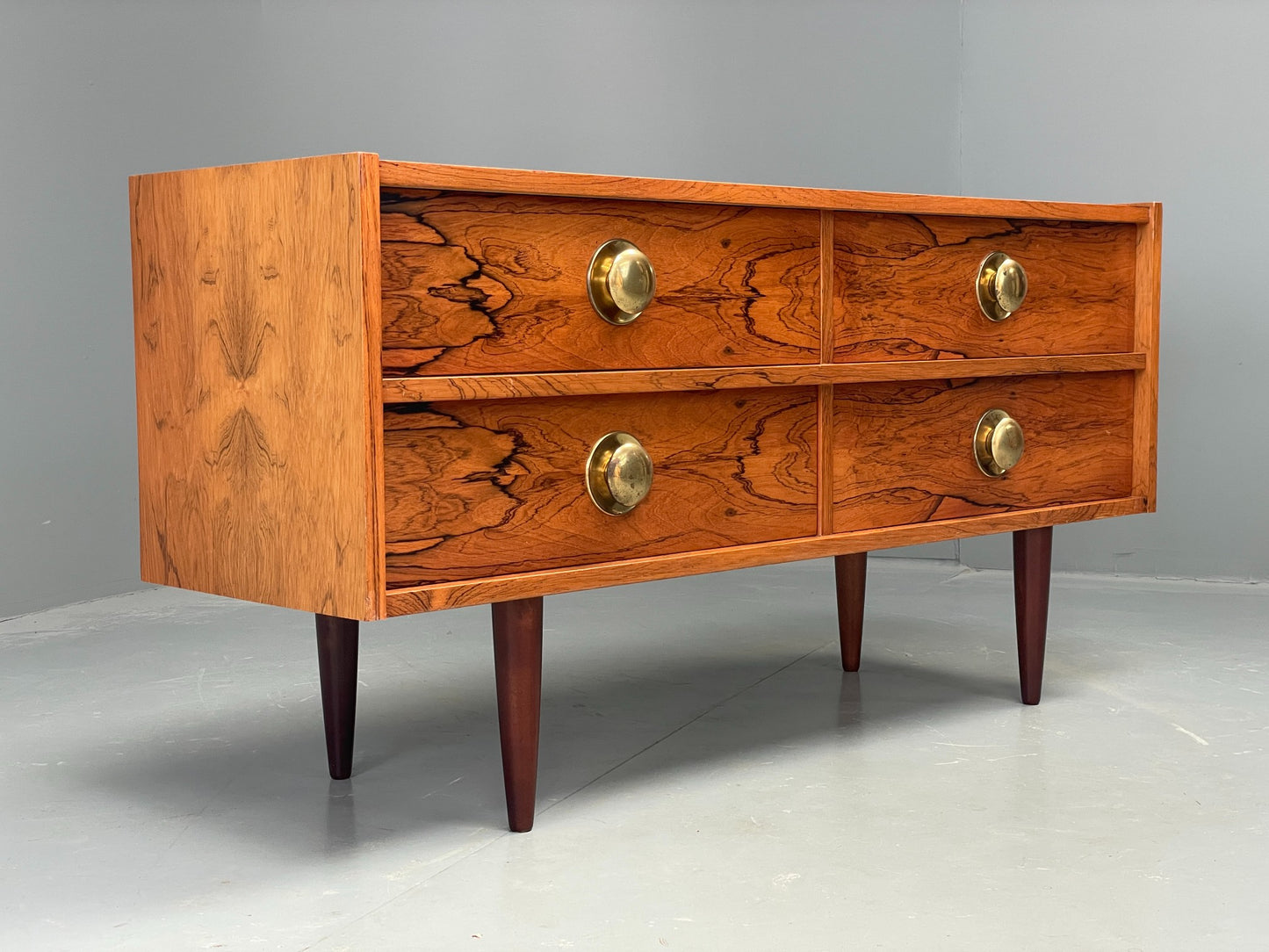 Vintage Chest Of Drawers TV Unit Danish 1960s Mid Century Brass Darkwood EB12350