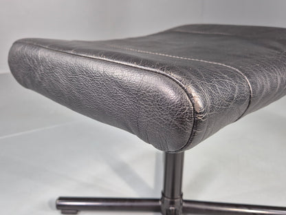 Vintage Danish Swivel Footstool Black leather 1980s Retro MCM  EB12567