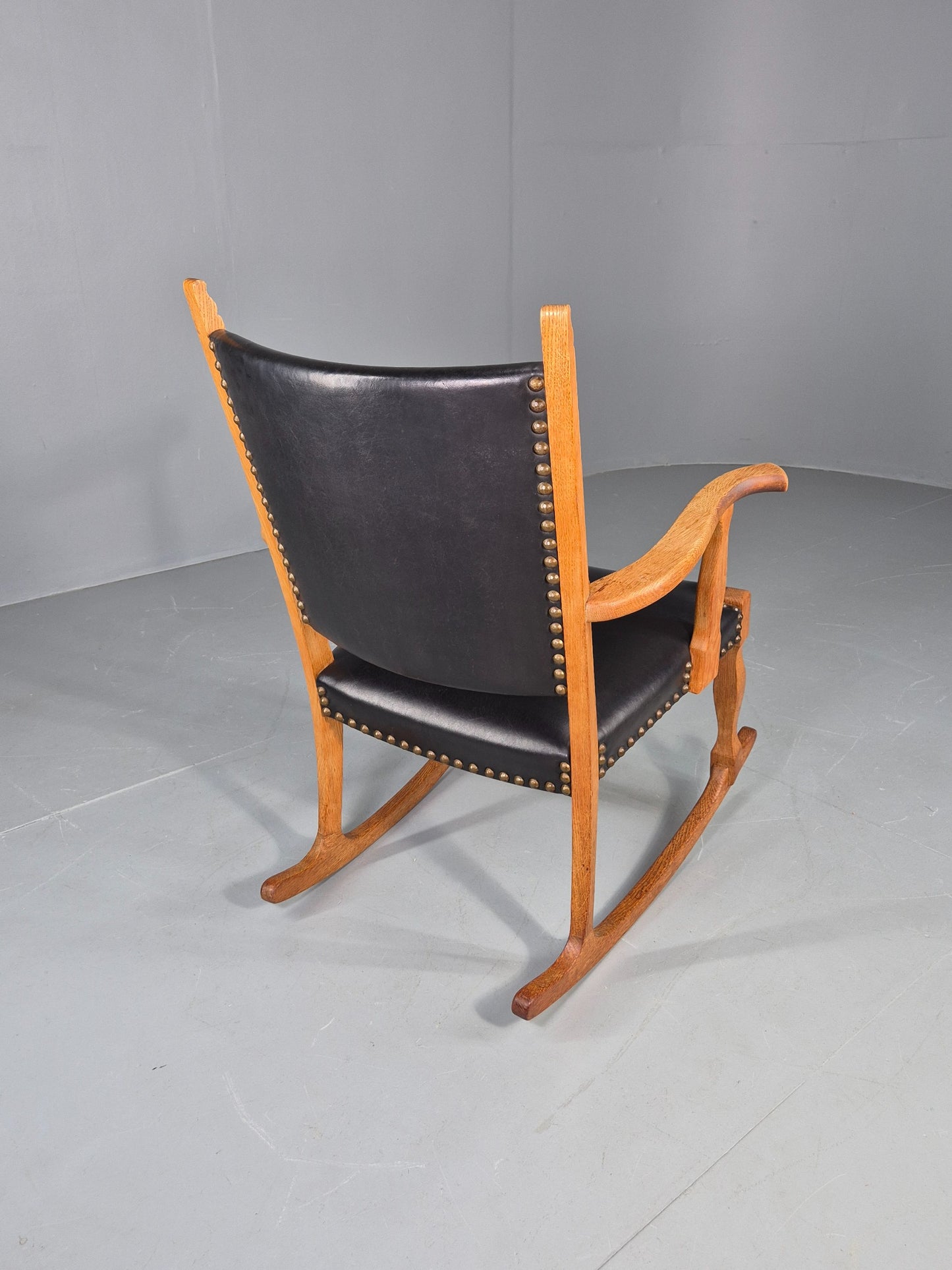 Vintage Danish Rocking Chair Honey Oak Frame Kjaernulf Style Retro 1970s EB12691