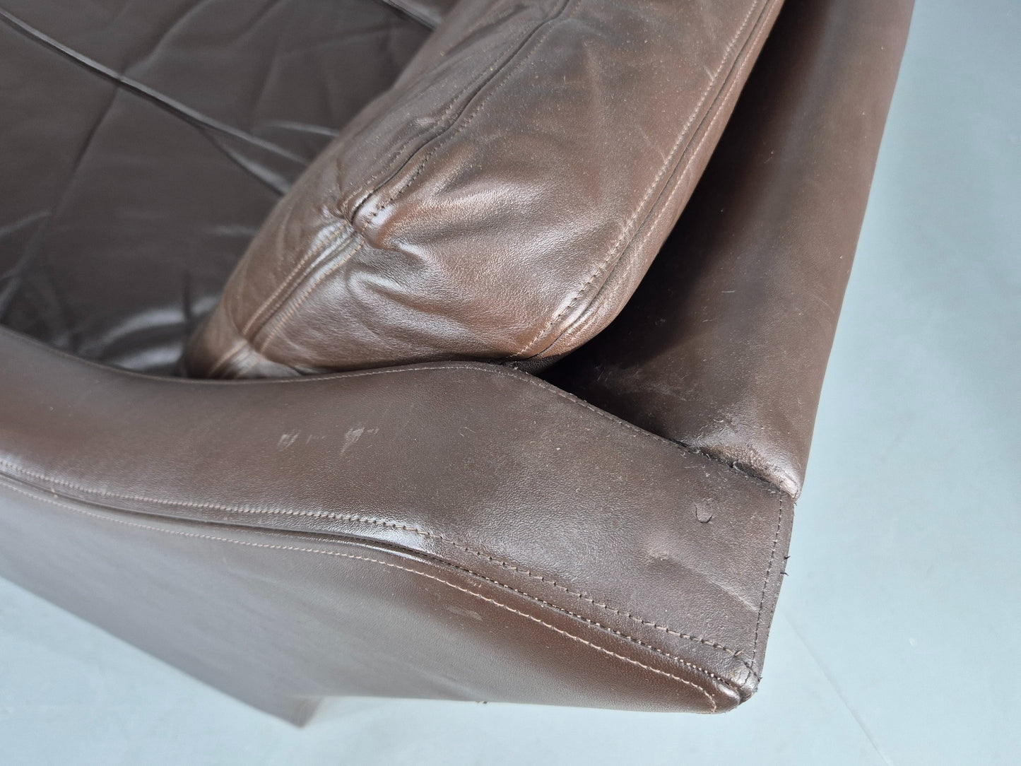 Vintage Mid Century 2 Seater Sofa Brown Leather Danish 1970s Retro MCM EB12468