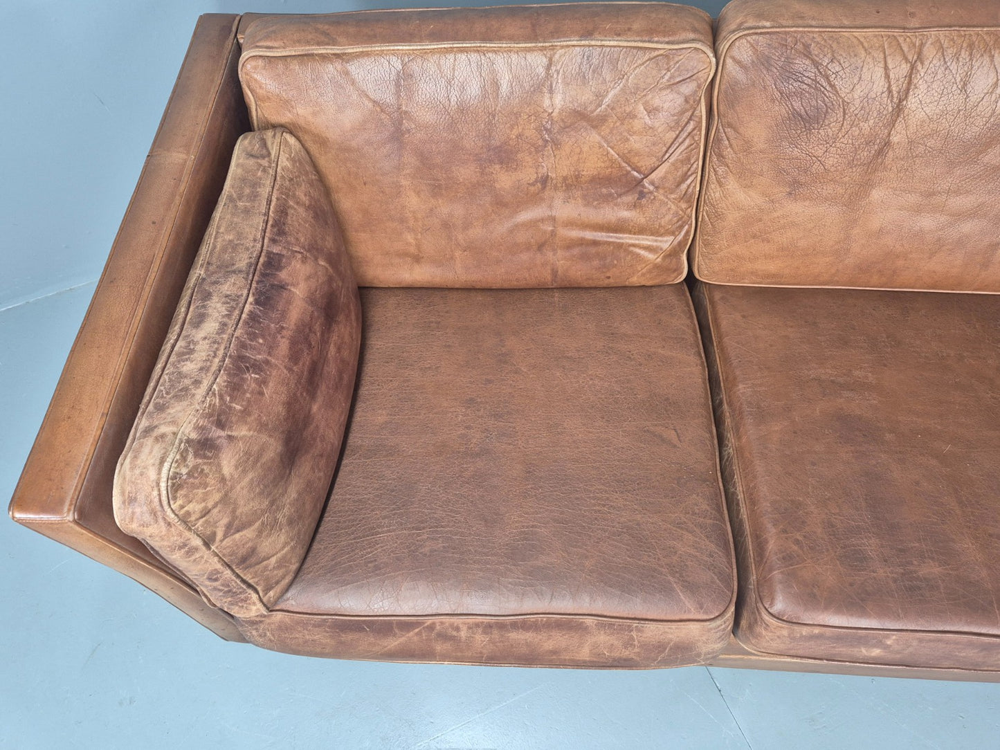 Vintage 3 seater sofa Danish Brown Leather 1970s Mid Century Retro EB10498