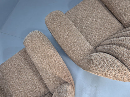 2 Vintage Art Deco Armchairs Beige Chenille Upholstery 1940s EB09684