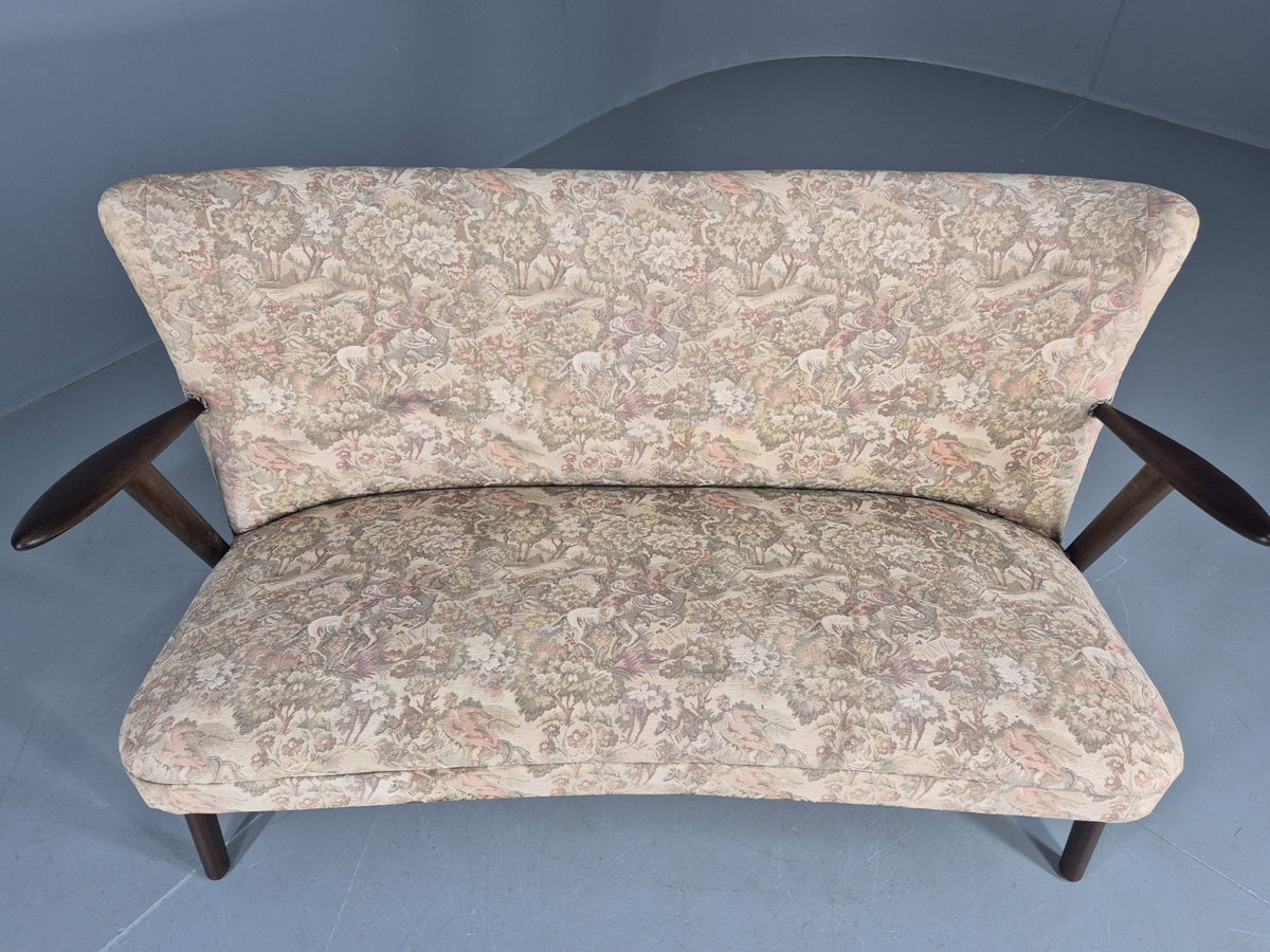 Vintage Mid Century 3 Seat Sofa Teak Frame Classical Upholstery 1960s EB12716