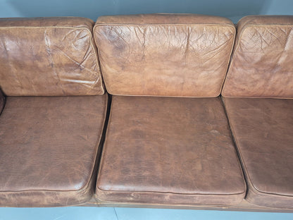 Vintage 3 seater sofa Danish Brown Leather 1970s Mid Century Retro EB10498