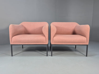 2 Roger Lewis Modern Design Armchairs Pink Wool Upholstery EB9952 MNOR