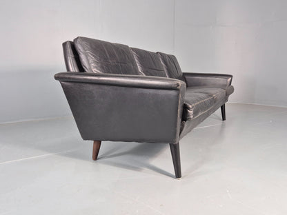 Mid Century 3 Seater Sofa Danish 1960s Black Leather Retro Modern Design EB11355