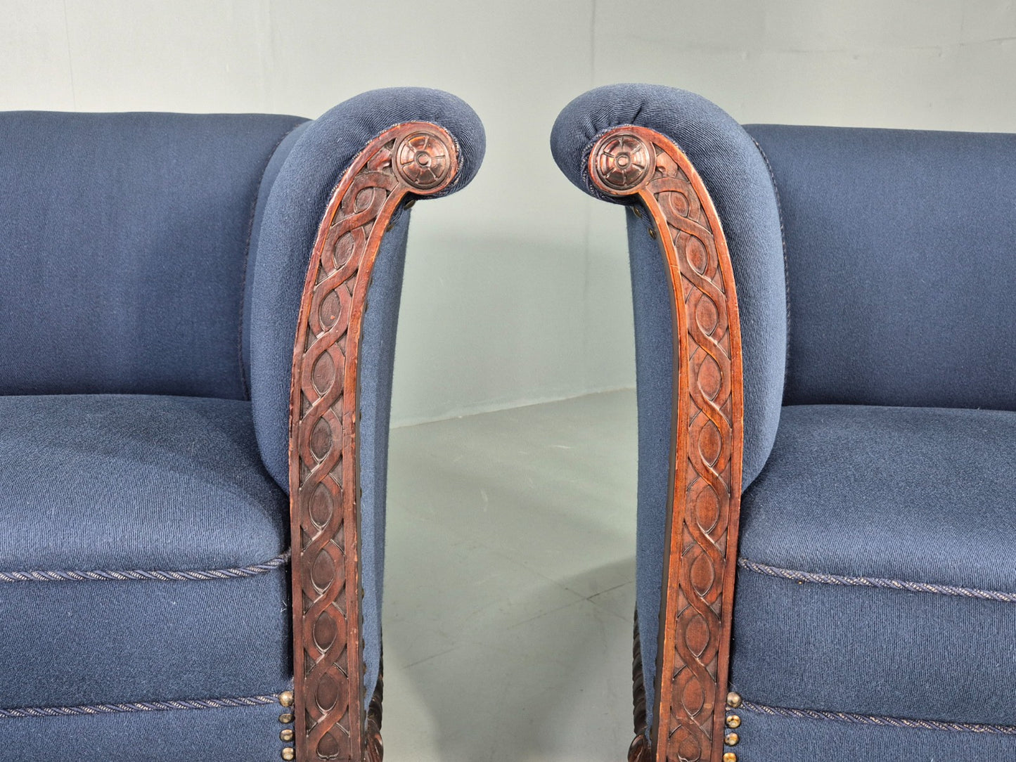 2 Vintage Danish Antique Tub Chairs Rope Twist Oak Ball Claw 1900s EB12684