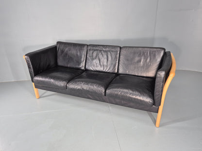 Vintage 3 Seater Sofa Danish Black Leather Mid Century Design Retro EB11925 M3SS