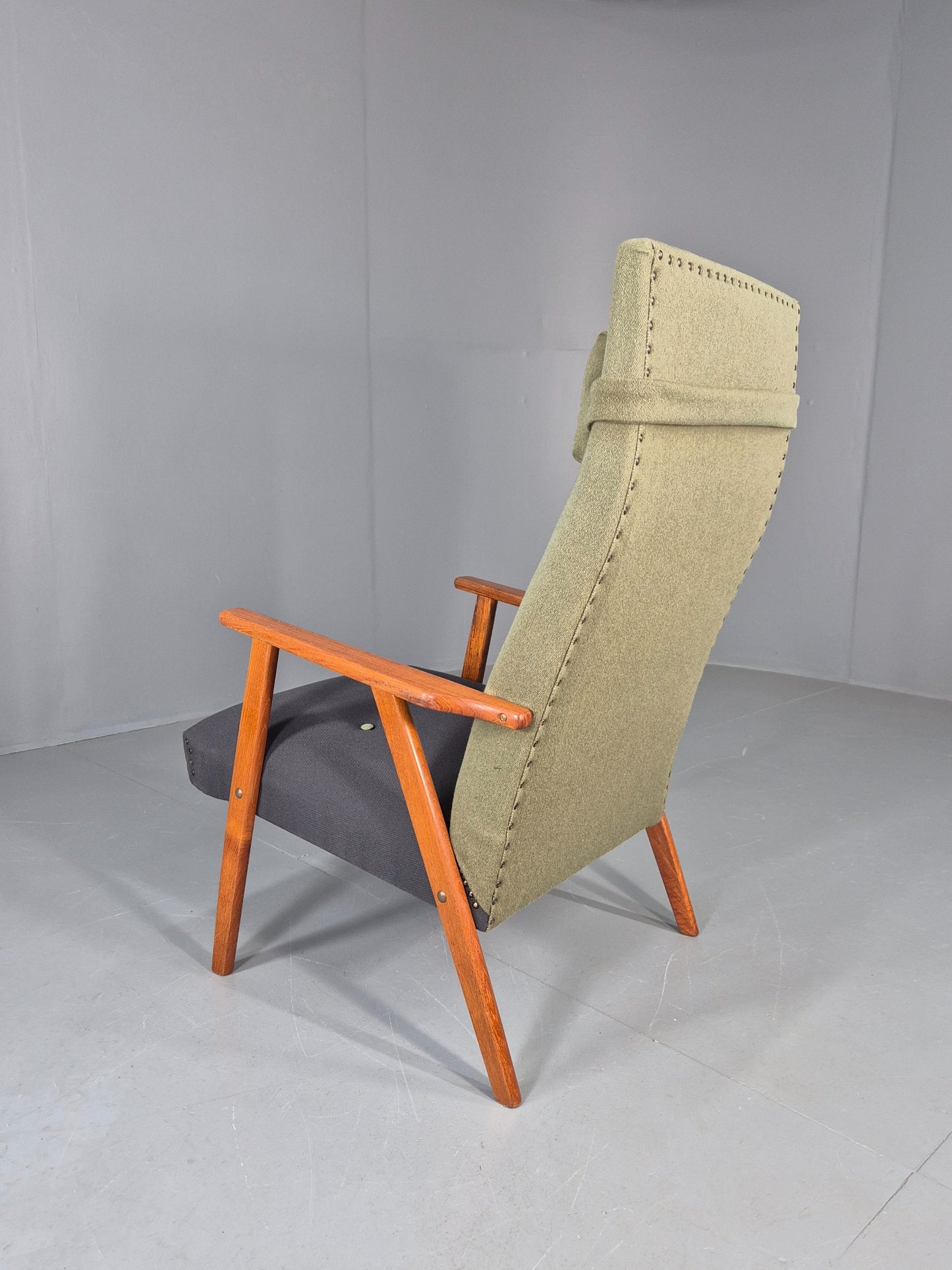 Vintage Mid Century Danish Lounge Chair Teak Frame High Back 1960s Retro EB12125
