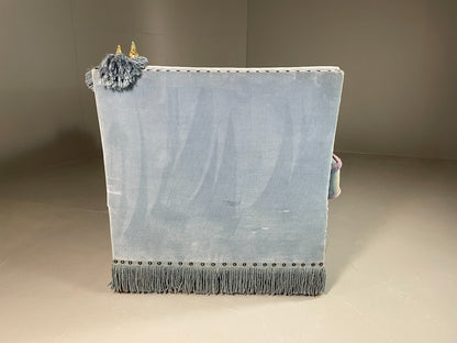 Vintage 2 Seater Knole Sofa Danish Blue Velvet Velour 1950s Tassles Trim EB06007