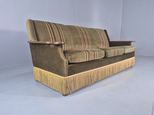 Vintage Danish 3 Seater Sofa 1970s Kjaernulf Styled Green Stripe Retro EB12729