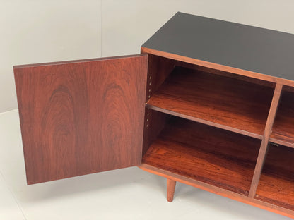 Vintage 1960s Sideboard Cabinet Danish Mid Century Darkwood Shelving EB12923