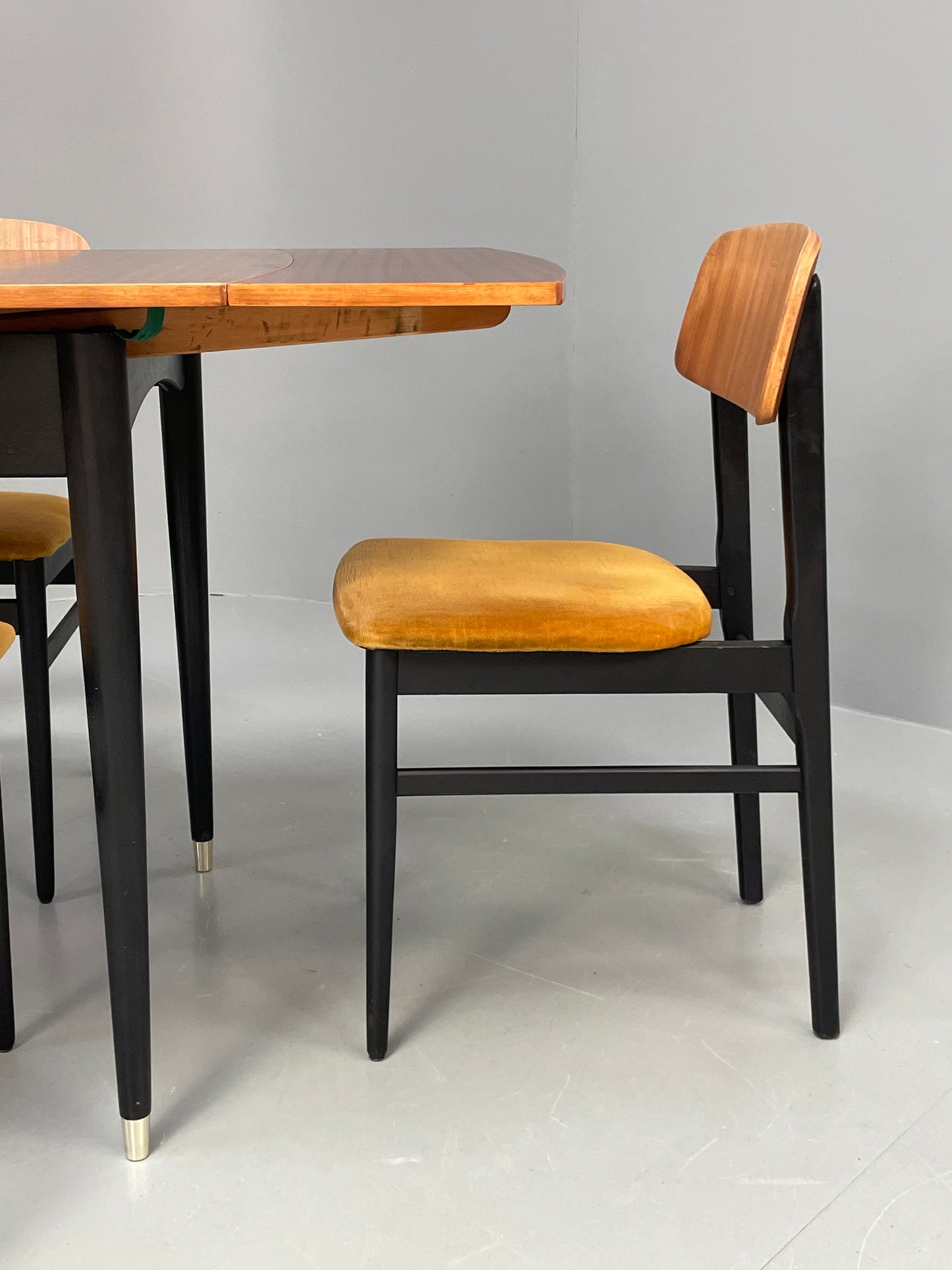 Vintage 1960s Dining Table And 4 Chairs Teak Black Gold Velour EB12085