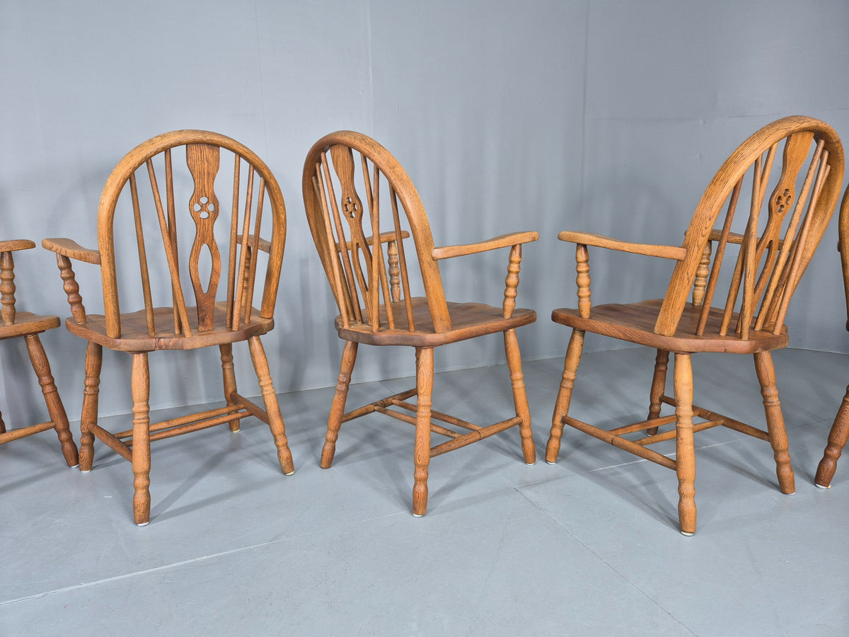 6 Vintage Windsor Armchairs Danish Made Oak Bobbin Turned 20th Century EB12671