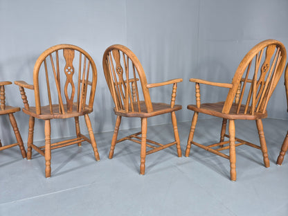 6 Vintage Windsor Armchairs Danish Made Oak Bobbin Turned 20th Century EB12671