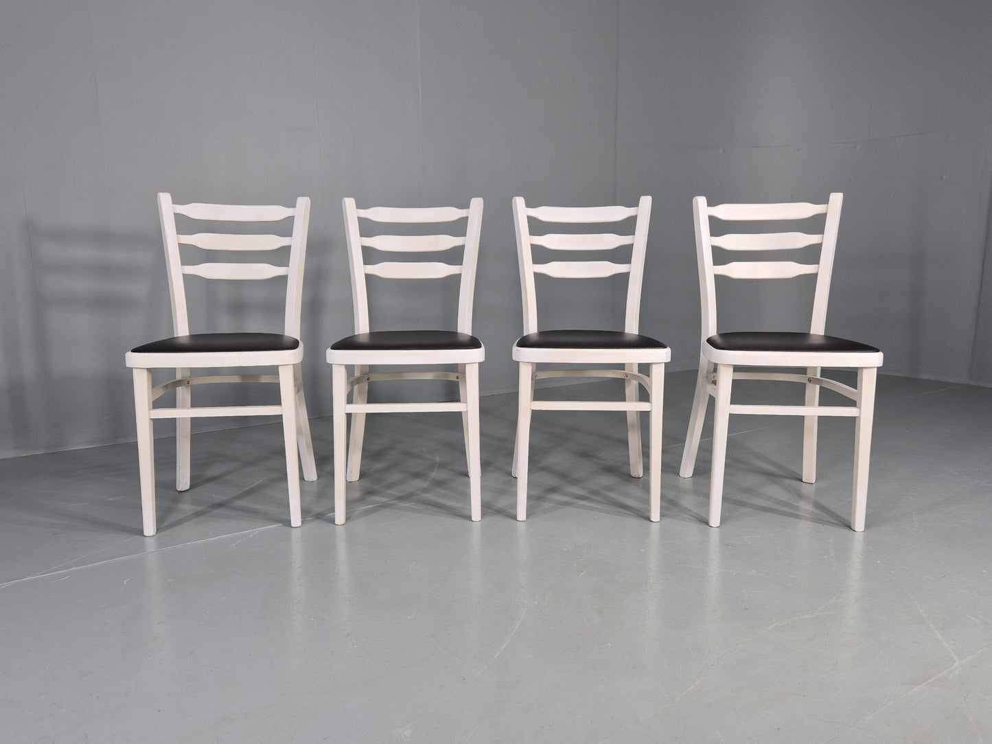 4 Vintage Kitchen Chairs 1960s Retro Black Vinyl and White Painted EB12584