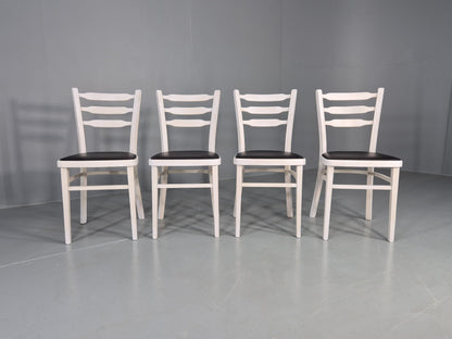 4 Vintage Kitchen Chairs 1960s Retro Black Vinyl and White Painted EB12584
