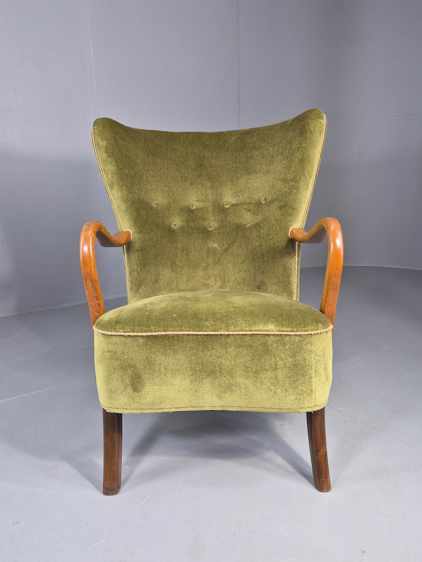 Vintage Mid Century Armchair Danish Slagelse Mobler Green Velour Retro EB12462