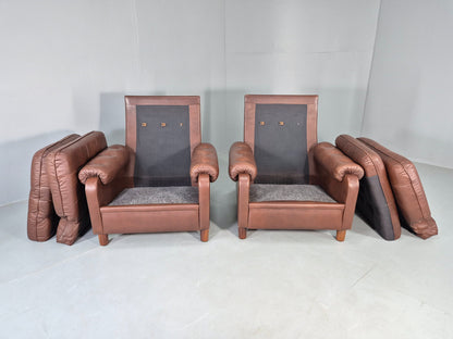 2 Vintage Leather Lounge Chairs 1970s Danish Design Buttoned Retro EB13132