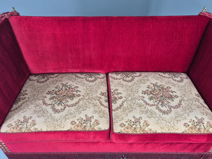 Vintage Danish 2 Seater Sofa Red Knole Style Drop Ends Tassels 1950s EB12760