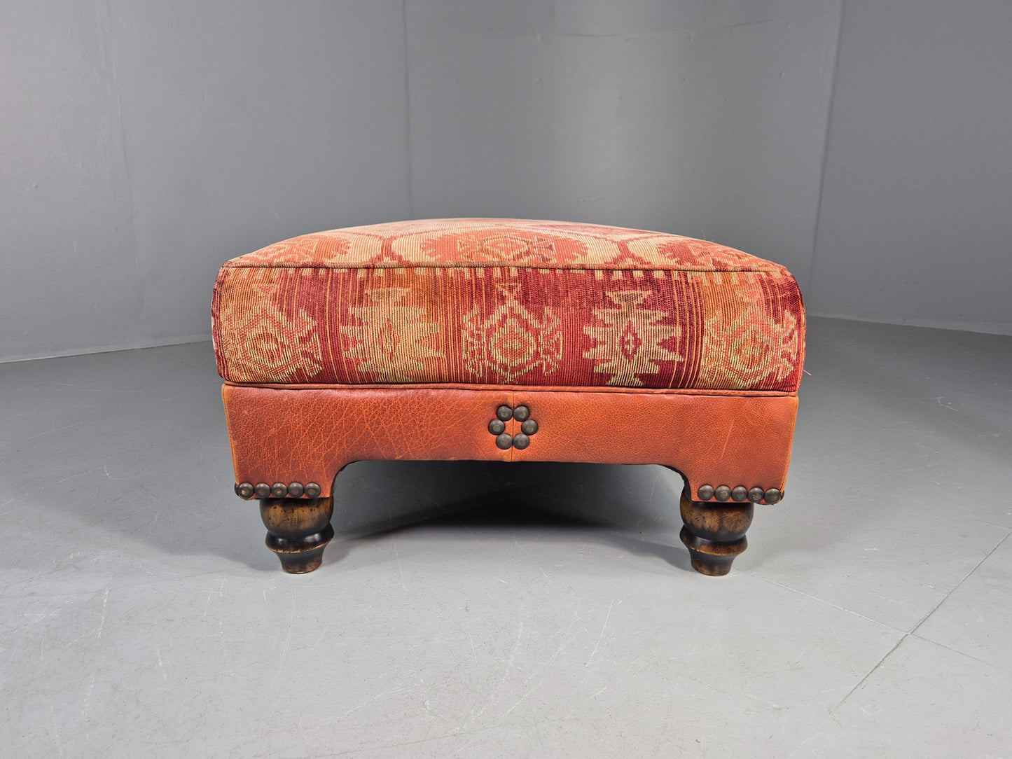 Vintage Tetrad Eastwood Footstool Leather Kilim Upholstery Large EB12038