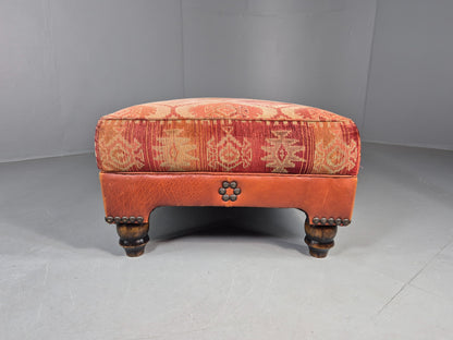 Vintage Tetrad Eastwood Footstool Leather Kilim Upholstery Large EB12038