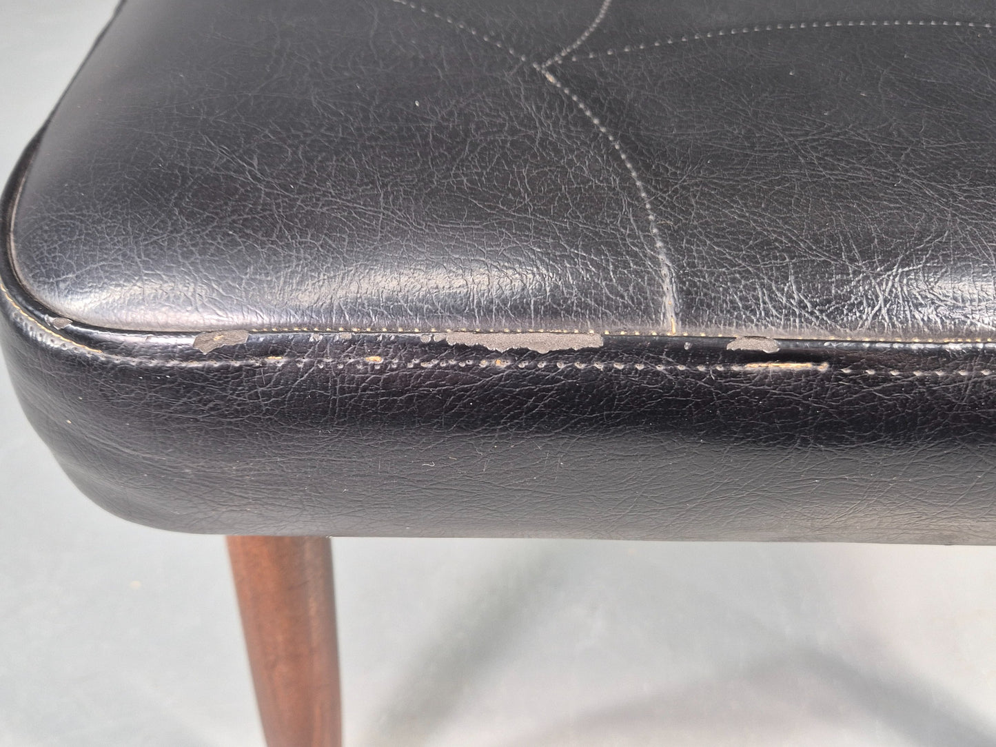 Vintage Danish Mid Century Footstool Black Vinyl Teak Legs Retro 1960s EB12156