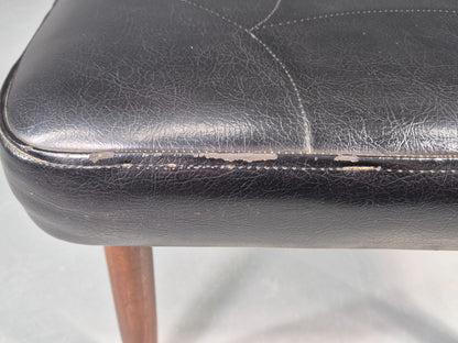 Vintage Danish Mid Century Footstool Black Vinyl Teak Legs Retro 1960s EB12156