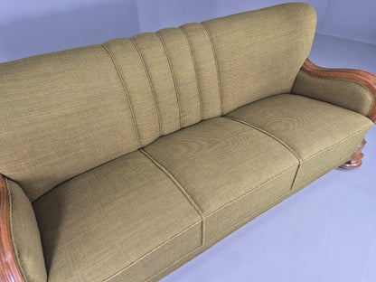 Vintage Danish 3 Seater Sofa Deco Stlyed 1940s Carved Oak Frame Retro EB12673