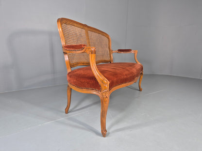 Vintage Danish 2 Seat Sofa French Style Bergere Back Red Velvet Velour EB12744