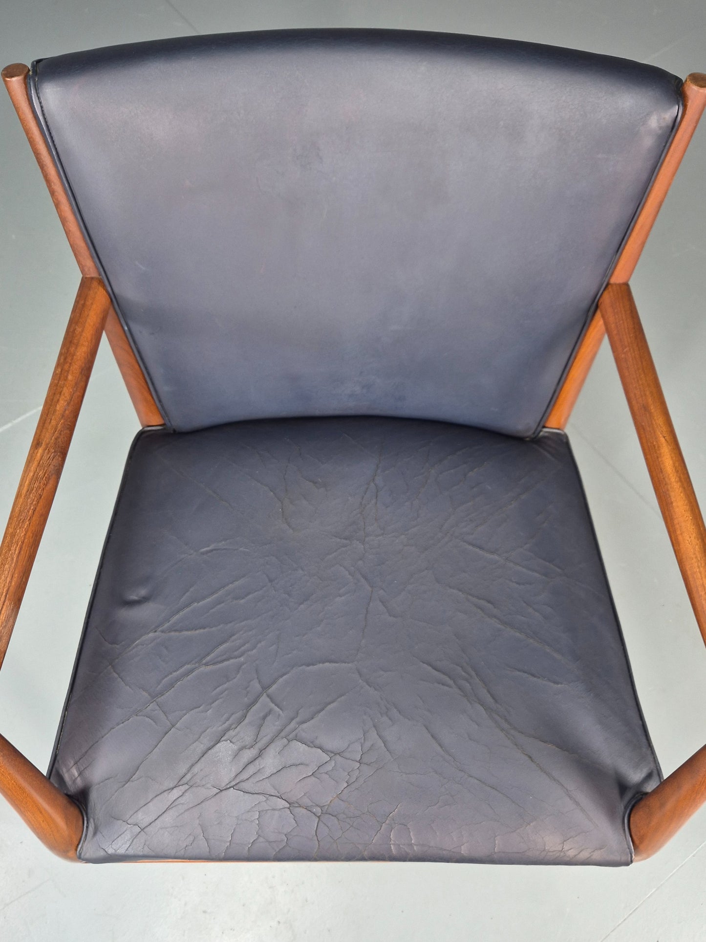 Vintage Mid Century Teak Armchair Blue Leather 1960s Retro EB11910