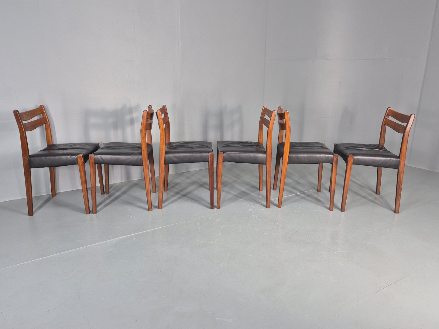 6 Vintage Danish Teak Dining Chairs Mid Century Leather Mogens Kold  EB12650