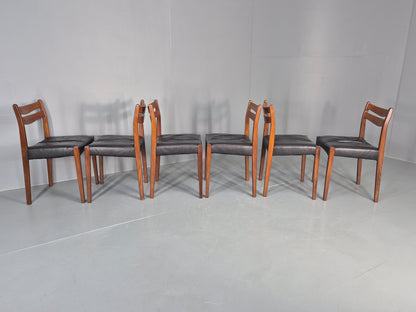 6 Vintage Danish Teak Dining Chairs Mid Century Leather Mogens Kold  EB12650