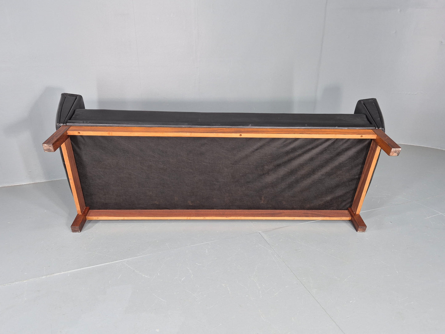 Vintage Mid Century 3 Seater Sofa Black Leather Danish 1960s Retro EB10403