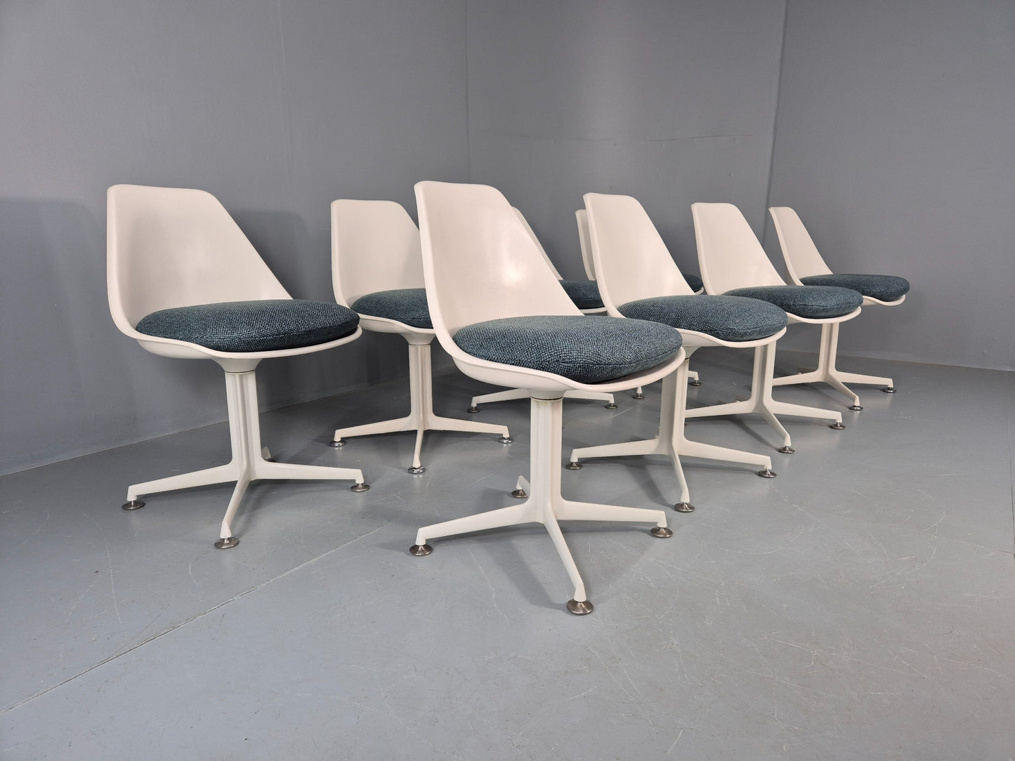 8 Maurice Burke Arkana 1960s Dining Chairs Plastic Alloy Swivel Retro EB11945