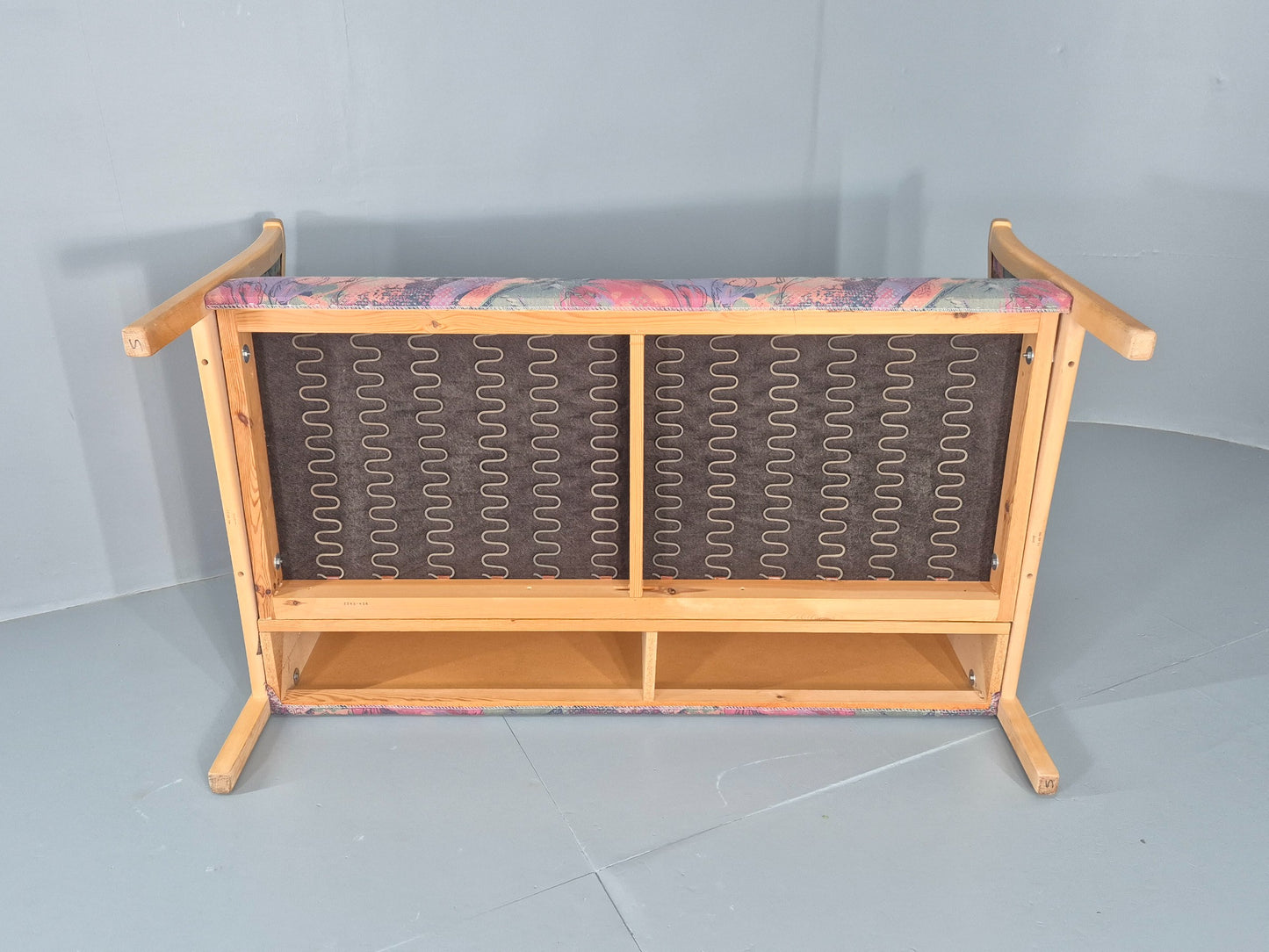 Vintage Stouby 2 Seater Sofa Floral Cotton Print 1980s Retro Beech Ends EB12448