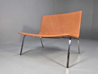 Vintage Tacchini Leather Lounge Chair Chrome Frame Modern Design EB9949
