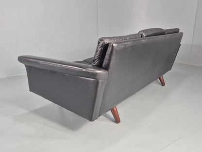 1960s 3-seater sofa Danish Design Black Leather Mid Century Retro Teak  EB10279